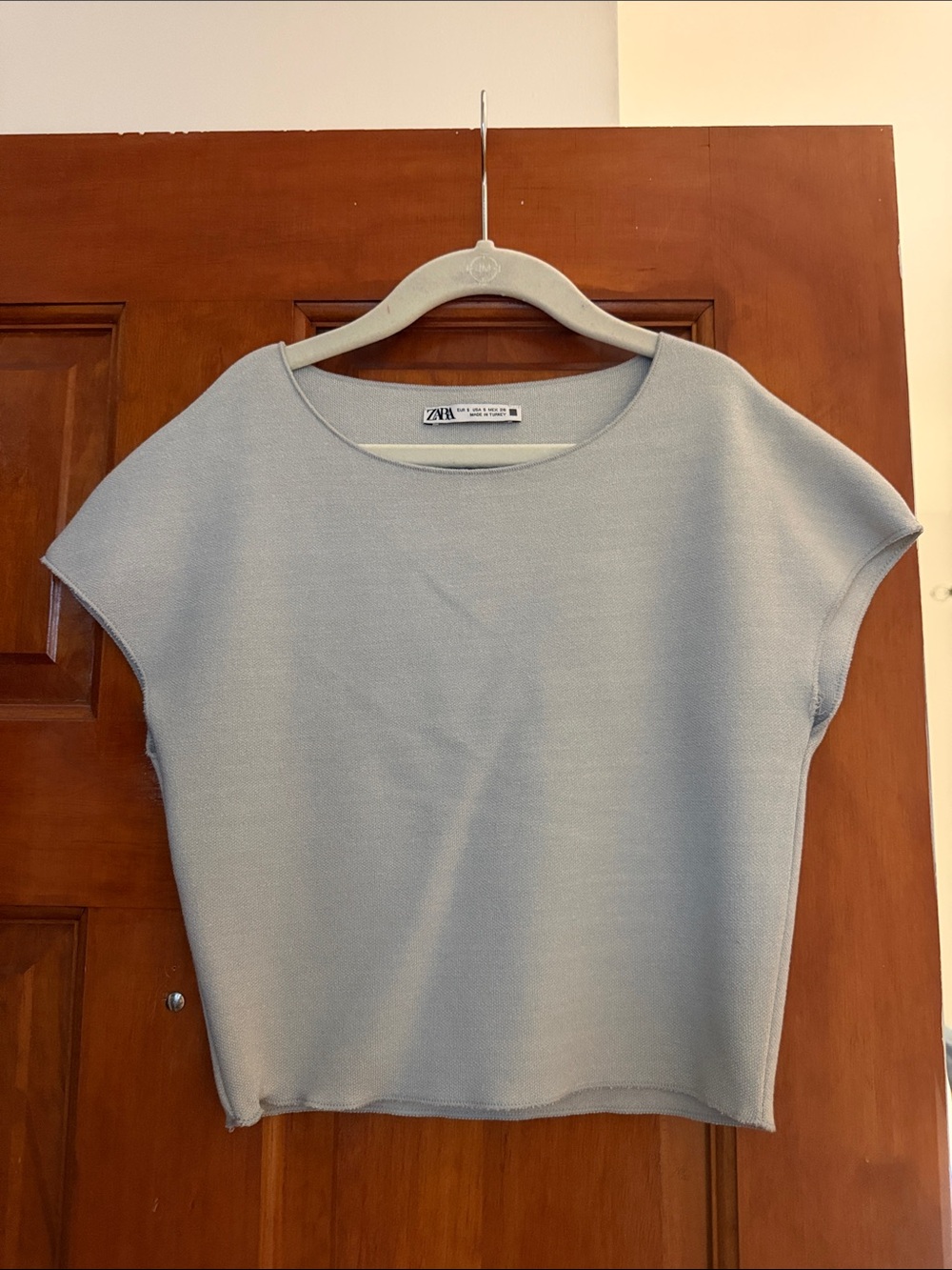 Zara Soft Light Gray Knit Cap Sleeve Top